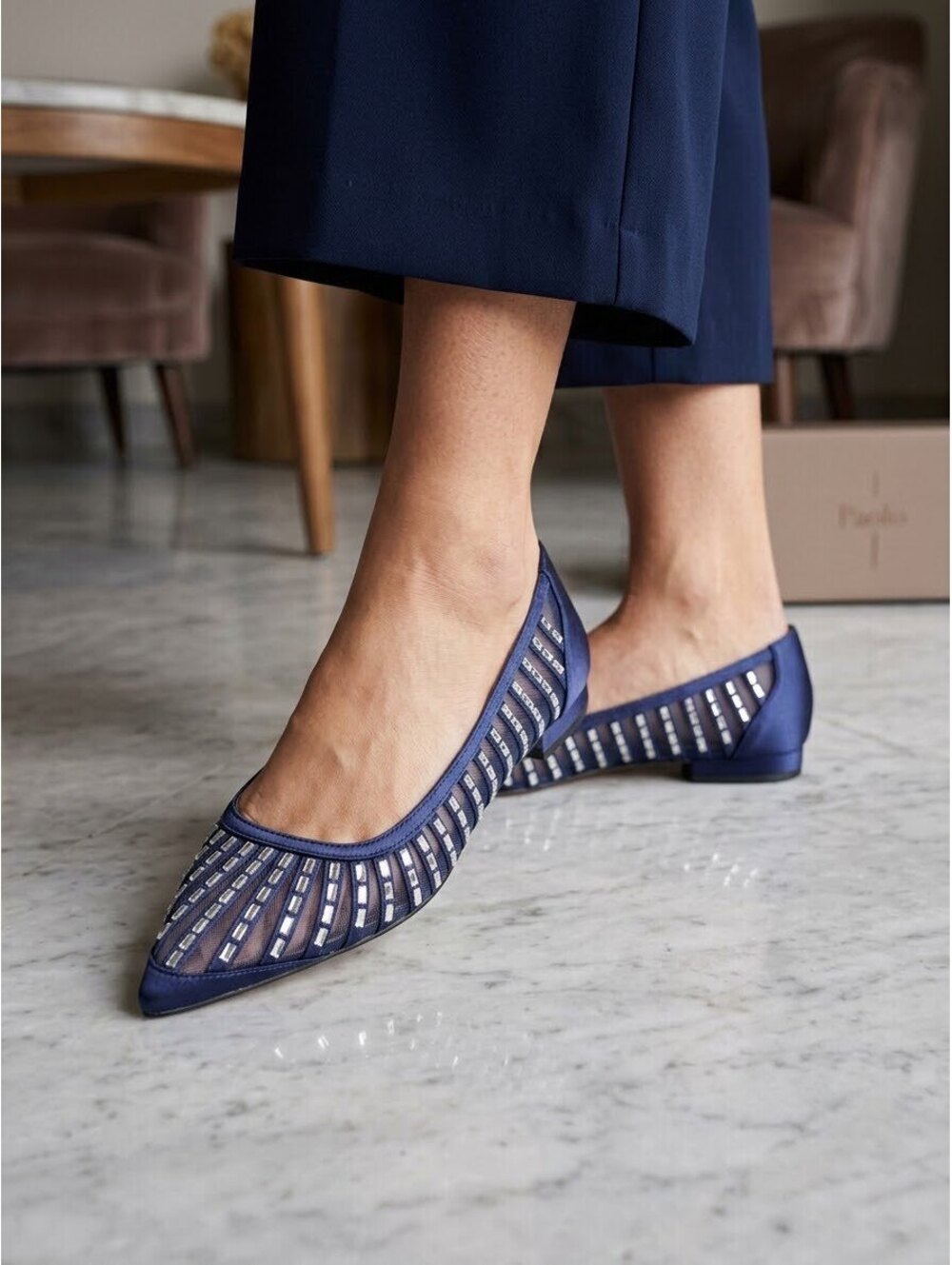 Linea Paolo Noelle-L Navy Satin Pointed Toe Flats Size 5 M